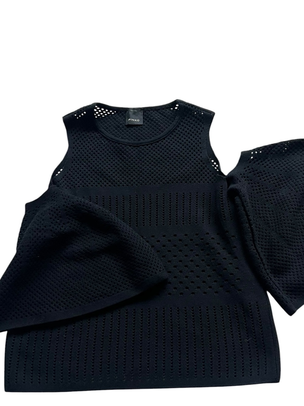 PINKO Black Cold Shoulder Stretch Knit Cropped Top Women’s Size M